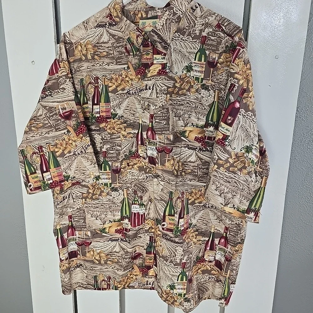 Reyn‎ Spooner Mens Hawaiian Shirt XL Winery Wine Bottles Vineyard Hawaiian Camp